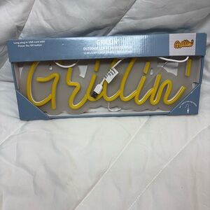 Yellow Outdoor LED Grillin Neon Wall Sign- USB cord with on off button Tested